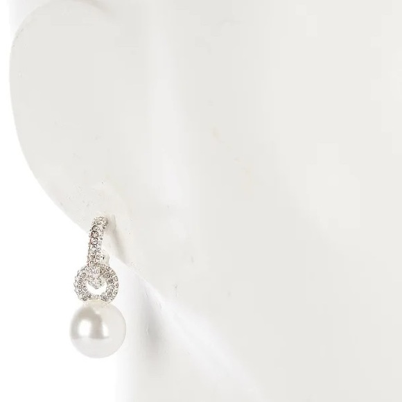 Cézanne Pave Hoop Crystal Pearl Drop Earrings - Picture 2 of 3